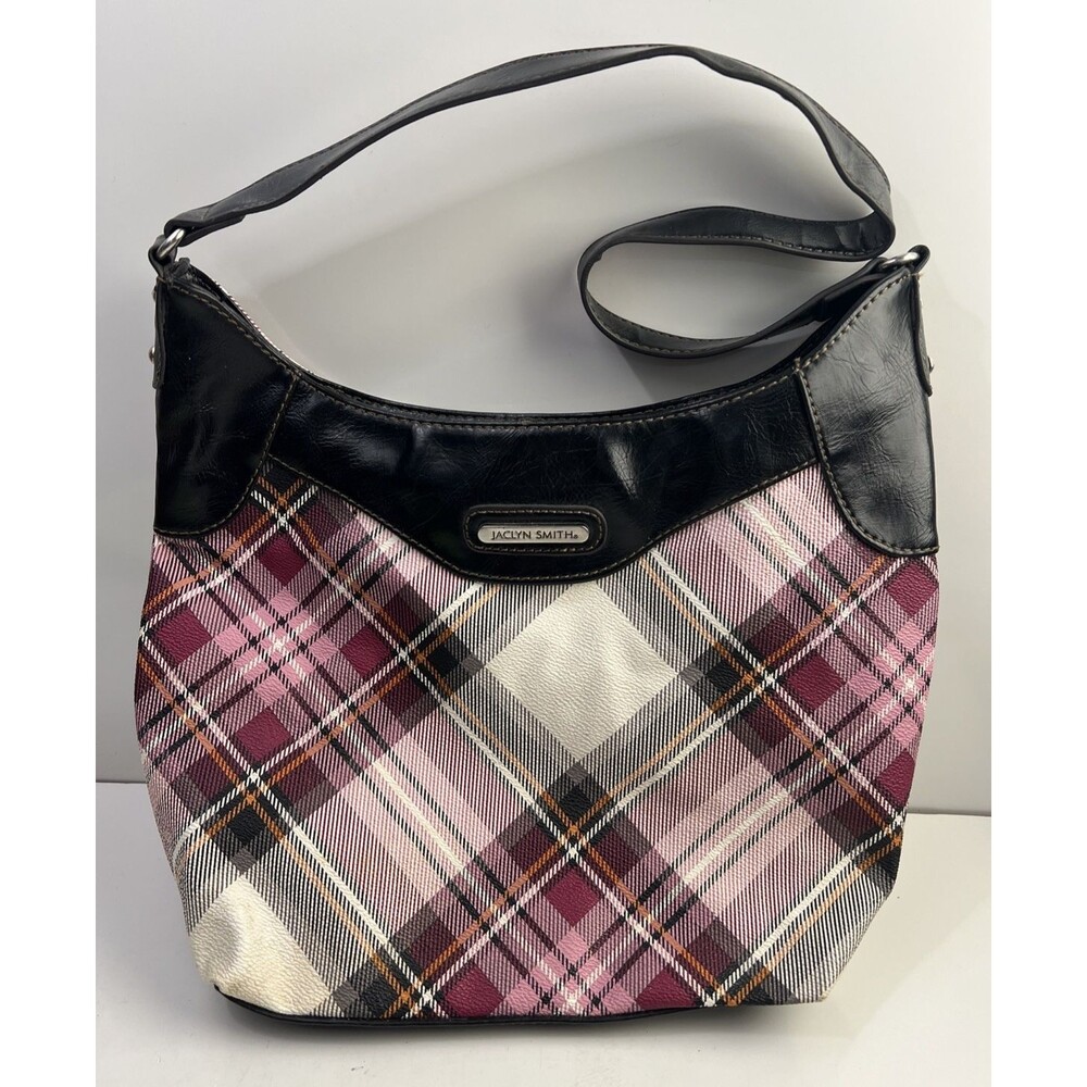 Jaclyn Smith Plaid Purse With Leather Strap Handle - Preowned